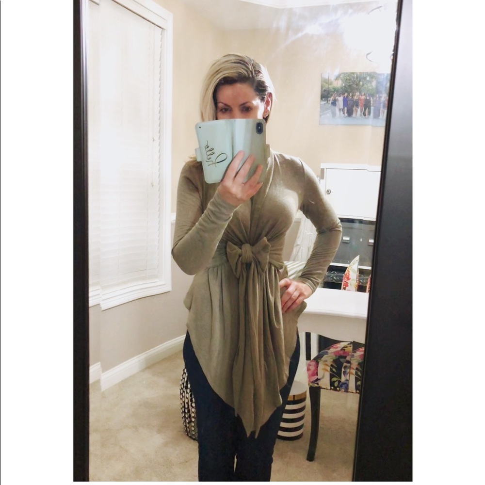 Olive Burnout Knitted Cardi W Tie Waist - Picture 5 of 7